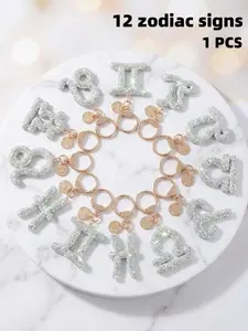 12 Zodiac Silver Color Pendant Keychain, Fashion Bag Accessory, Unique Design for Daily Use, Perfect Gift for Women and Girls