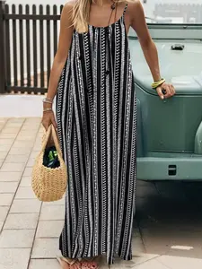Summer Backless Spaghetti Strap Sleeveless Dress, Women's Loose Casual Flowy Fabric, Lightweight, Beach Vacation Style, Long Sundress for Summer, Casual Wear