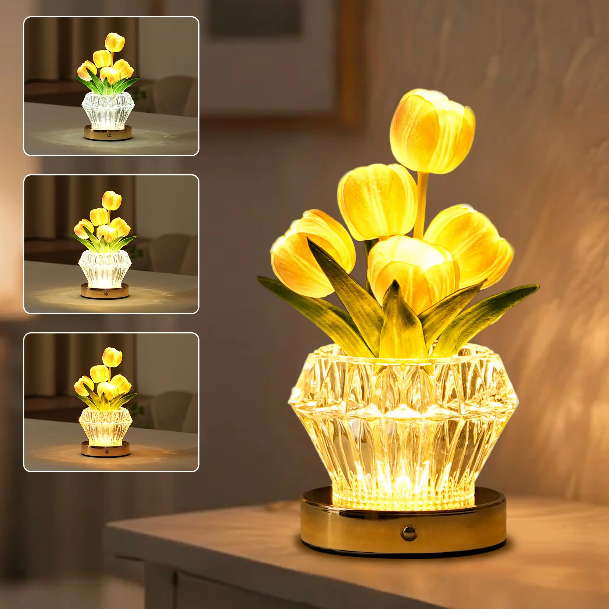Touch Dimmable Artificial Purple Tulip Flower Lamp， LED Table Night Light, Type-C USB Powered Floral Ambient Lamp, Bedroom Wedding Table Decor, Birthday Valentine Christmas Gift for Women