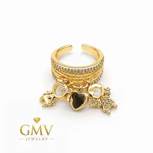 Gmv Jewelry Carisma Sisters Ring - adjustable ring with two little girls pendant and a heart non tarnish material fashion jewelry for women