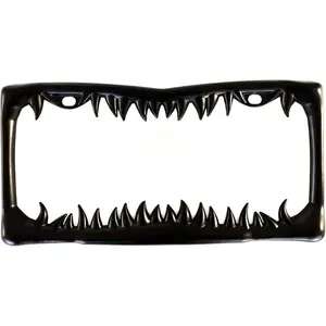 Universal Metal Shark Tooth Teeth Jaws License Plate Frame Cool Design for Any Vehicle (Black Sharks Tooth)