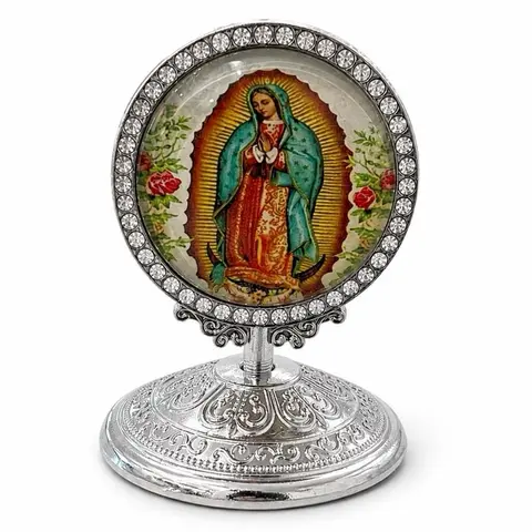 2.5 inch Virgen De Guadalupe Car Dashboard Mini Figure 2.5" Protection Estatua Tablero De Carro with Gold Base and Rhinestone Trim Decor Religious Ornaments