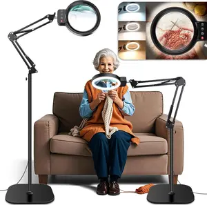 30X 10X Large Floor Magnifying Glass with Light and Stand,72 LED Adjustable Height Floor Magnifying Lamp,2 in 1 Lighted Magnifiers for Close Work, Sewing,Crafts,Hobbies,Reading (Black)