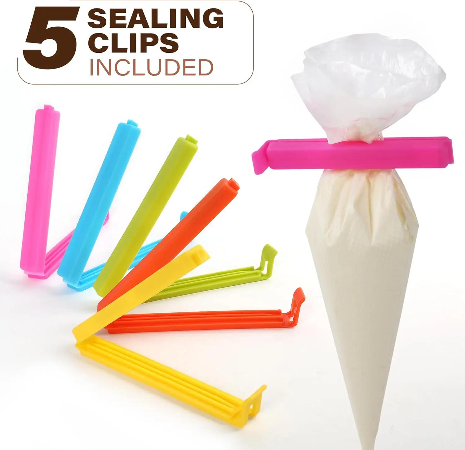 500 Packs 10-Inch Piping Bags with 5pcs Plastic Clip, Thick Tipless Piping Bags, Non-Slip Disposable Pastry Bag for Royal Icing, Cookies, Cake Decorating