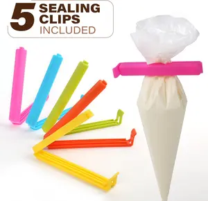 500 Packs 10-Inch Piping Bags with 5pcs Plastic Clip, Thick Tipless Piping Bags, Non-Slip Disposable Pastry Bag for Royal Icing, Cookies, Cake Decorating