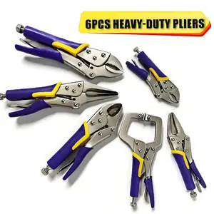 Vice Grips, 6-Pack Vise Grips 5"/7"/10" Curved Jaw Locking Pliers, 6-1/2" & 9-1/2" Needle Nose Pliers Set and 6" C-Clamp for Welding, Woodworking, Metal Working