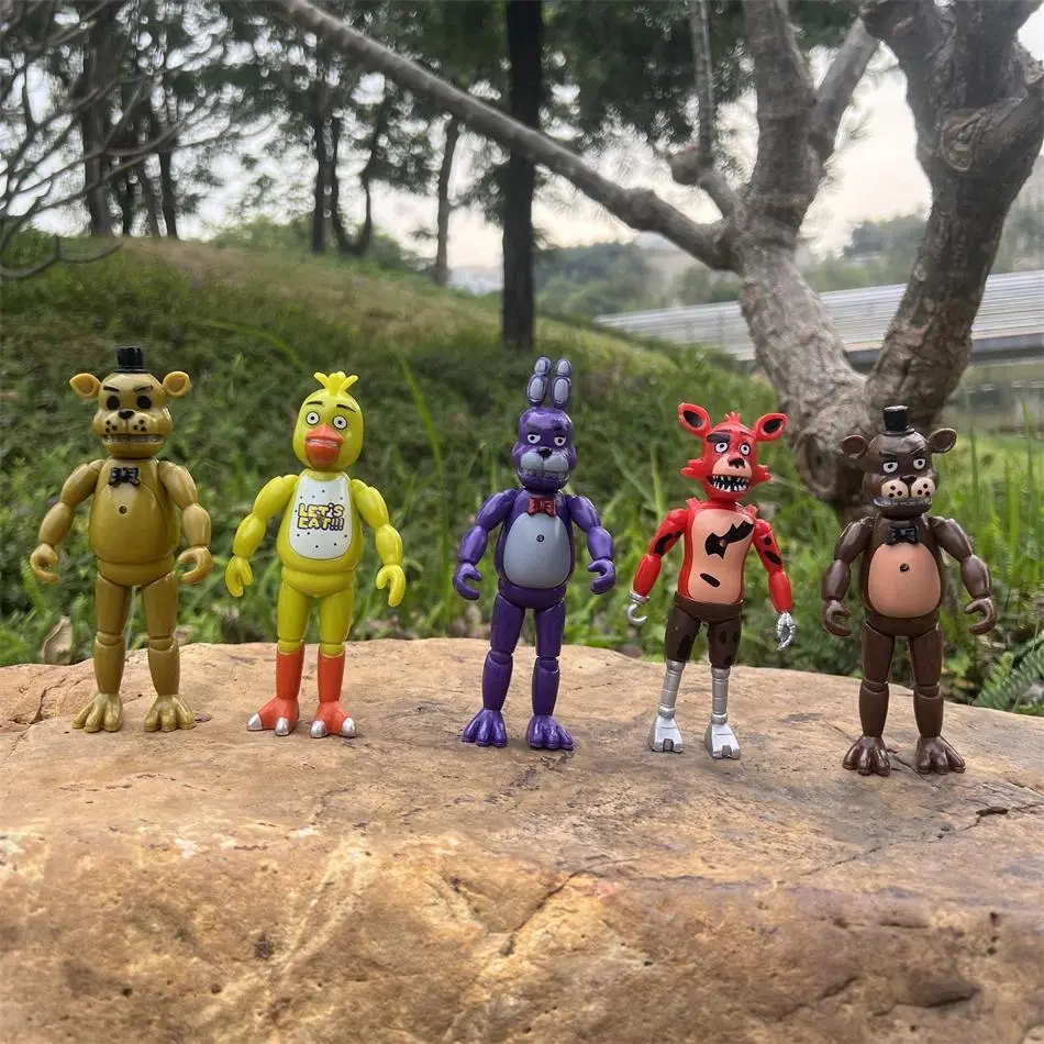 5Pcs FNAF Luminous Bonnie Bear Foxy Chica Freddy Movable Joints Anime Figure14CM PVC Action Figure Model