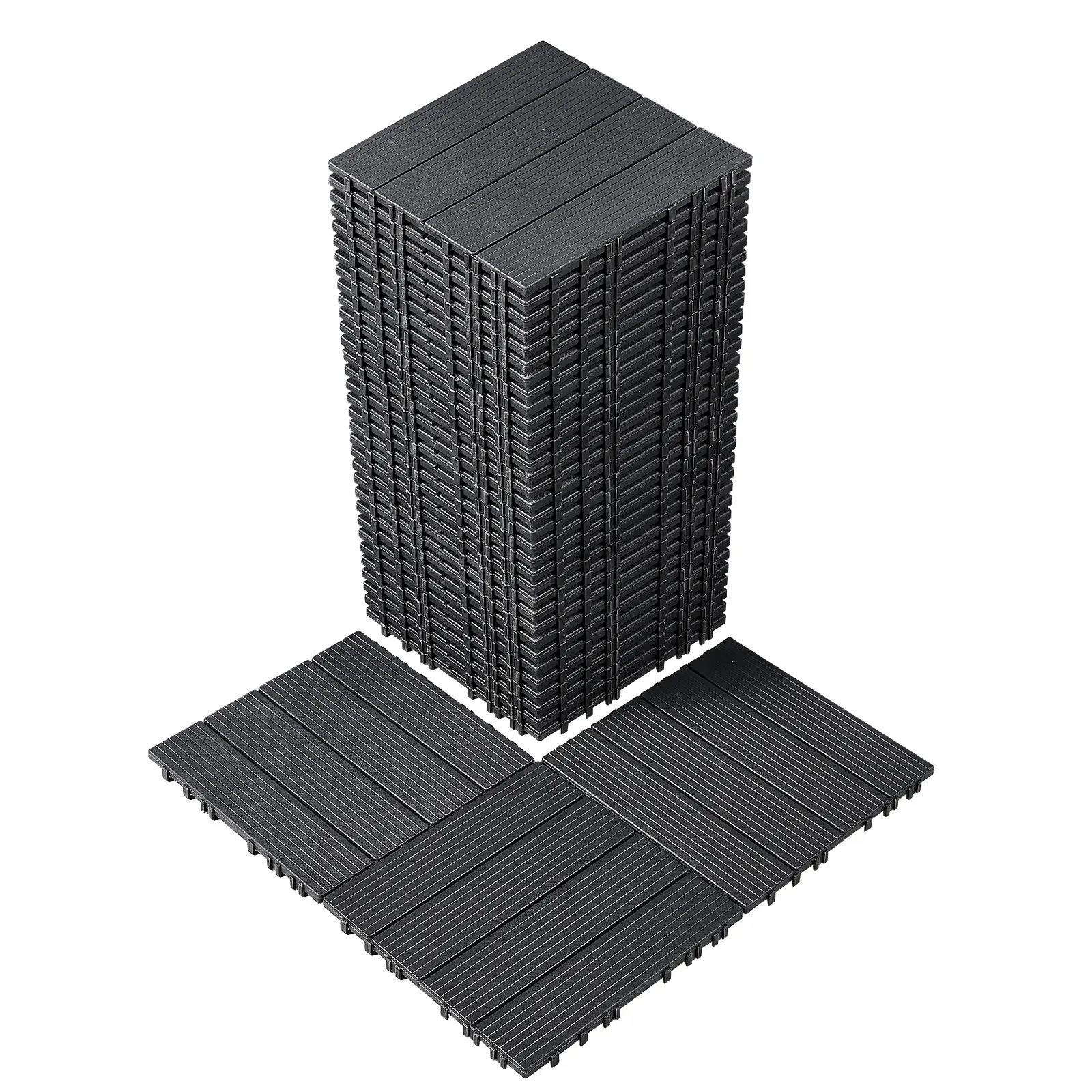 VEVOR Interlocking Plastic Deck Tiles, 36 Pack DIY Patio Flooring, 11.6x11.6 in, 36 Sq. Ft., 0.8 in Thick, Waterproof All-Weather Outdoor Flooring for Patio, Poolside, Dark Grey