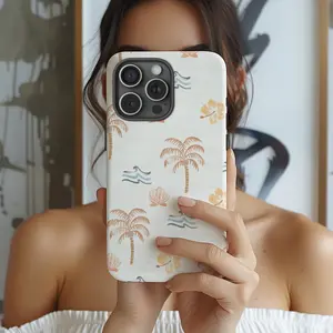 Palm Tree Summer Aesthetic Phone Case, Tropical Palm Beach Phone Case, Summer Coastal Seashell Design, Durable 2-in-1 Protective Case, Compatible with iPhone 17/16/15/14/13/12/11 Pro Max/Plus/Pro, Samsung Galaxy S25/S24/S23 Ultra Series
