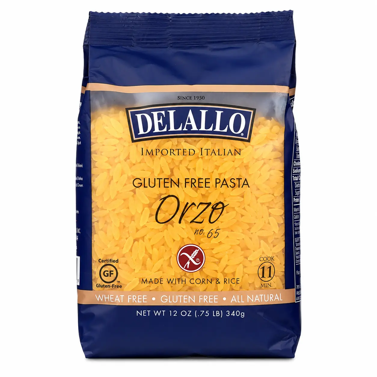 DeLallo Gluten-Free Corn & Rice Orzo Pasta - Ambient Italian Staple, 0 g Trans Fat, No Artificial Additives Implied, 12 oz Convenient Size, Neutral Flavor, Family Meals (All Ages)