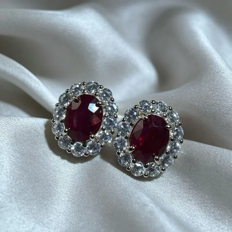 <PingEast Jewelry>Ruby earrings--925 Sterling Silver Rose Gold–Plated Sunflower Stud Earrings featuring a 6×8 mm oval natural Burmese Pigeon Blood Ruby (2 carats). A refined, luxurious design that elegant temperament. Comes with a certificate