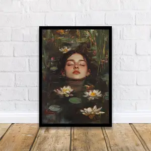 Ophelia Themed Gothic Art Print with Victorian Antique Aesthetics, A Dark Academia Poster Designed for Creating a Moody and Rustic Vintage Atmosphere in Wall Decor