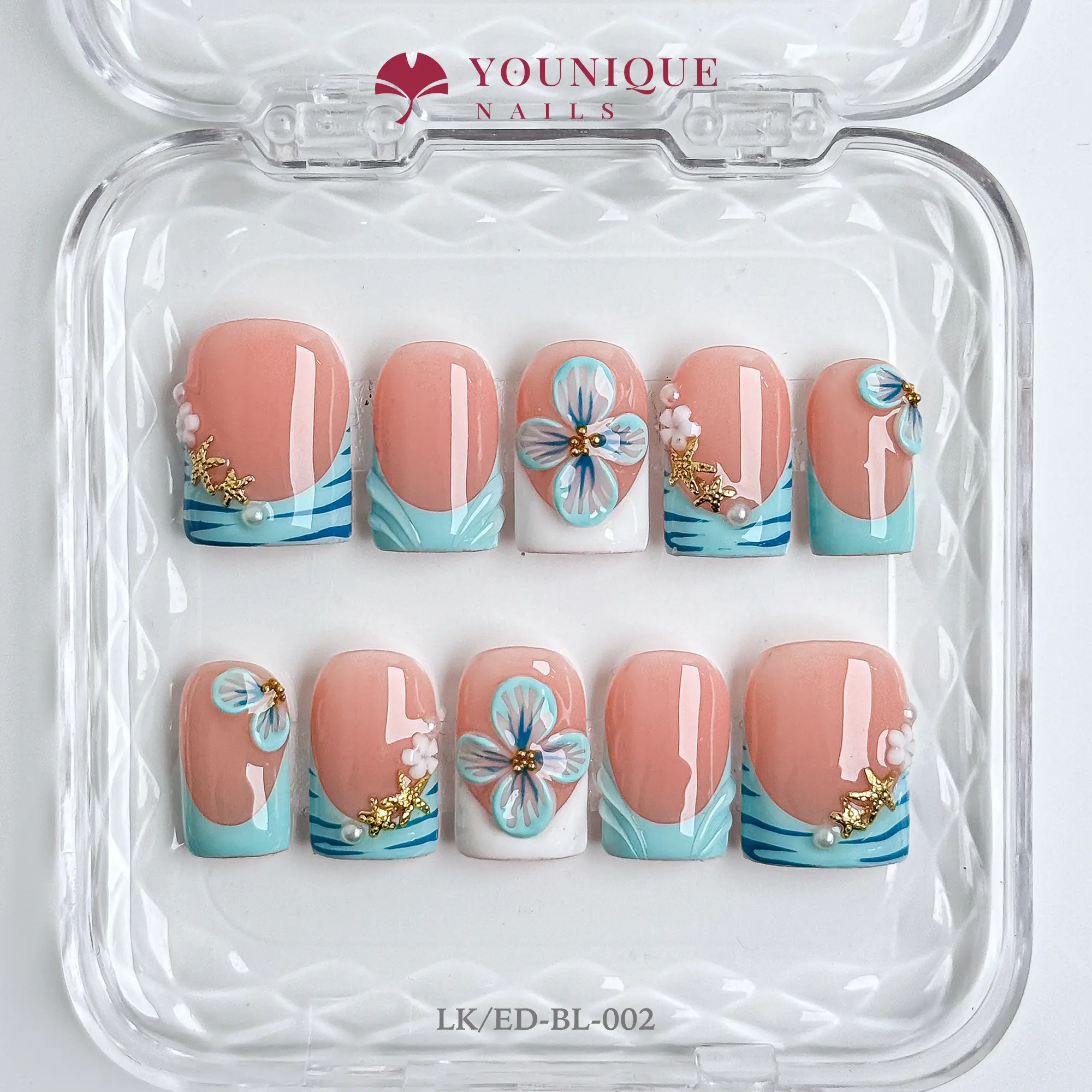 Younique Press-On Acrylic Nails, 10PCS 100% Handmade Reusable Colorful 3D Stylish Nail Art Decorations for Beauty & Personal Care, Press On Nails Acrylic