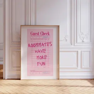 Trendy Pink Guest Check Poster – Funny Quote Print For College Dorms, Roommate Decor & Preppy Apartment Style