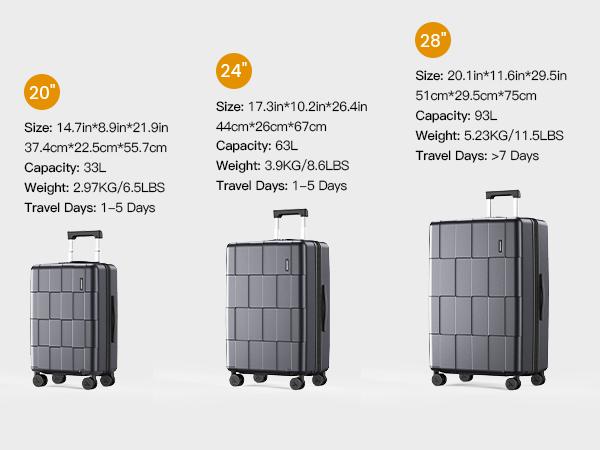 SHOWKOO 3-Piece Luggage Set (20in/24in/28in) Durable Full PC Hardside Lightweight Expandable Carry On Suitcase Sets with Double Spinner Wheels TSA Lock Gray High-quality Gift for Travel,School,Business