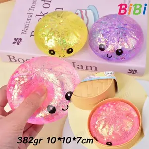 Cute Kawaii Glitter Steamed Bun Squishy Toy For Stress Relief & Fidgeting Translucent Toy With A Cute Face