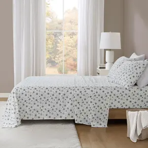 Beautyrest BR20-4668 81 x 96 x 0.13 in. Oversized Cotton Flannel Sheet Set, Black Snowflakes - Full Size - 4 Piece