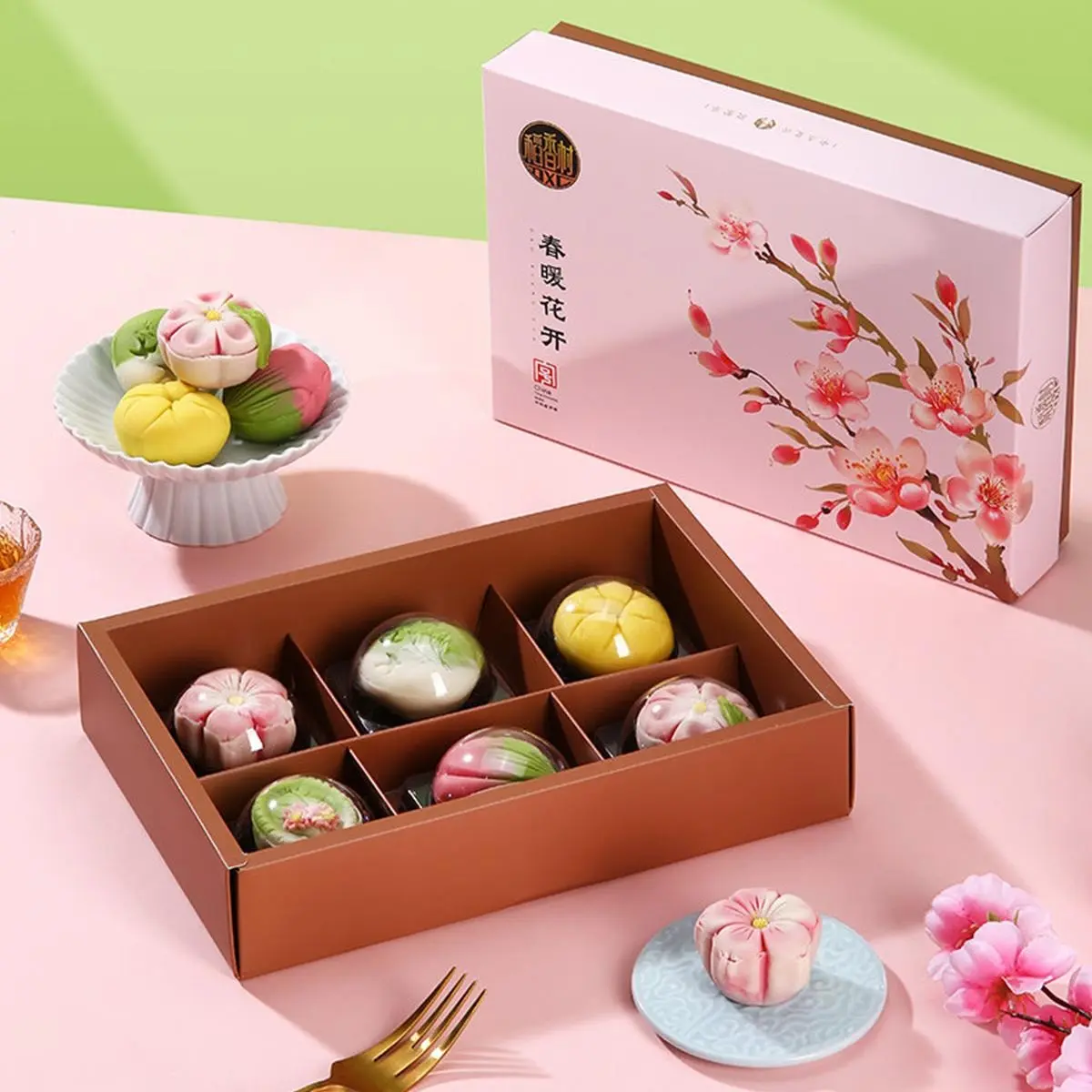 Dao Xiang Cun Spring Blossom Peach Mountain Pastry Gift Box - 6 pcs 293g, Exquisite Chinese Tea Snacks, New Mid-Autumn Festival Delicacy