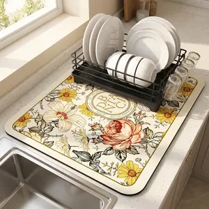 Diatomaceous Earth Stone Dish Drying Mat for Kitchen Counter, Absorbent Quick-Dry Mat for Tableware, Bottles, Cups & Coasters