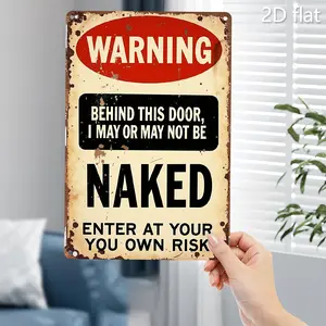 Vintage Humorous Warning Naked Man Cave Metal Wall Sign Rustic Plaque 8x12 Inch Bold Contrast Design Indoor Outdoor Decor for Home Office Bar Garage Shed Club Retro Funny Gift Idea
