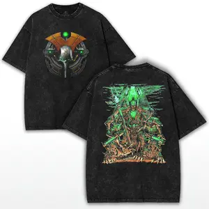 Warhammer 40k Necron Overlord T-Shirt | Vintage Mineral Wash Double Sided Graphic Tee | Grimdark Sci-Fi Tabletop Gamer Apparel