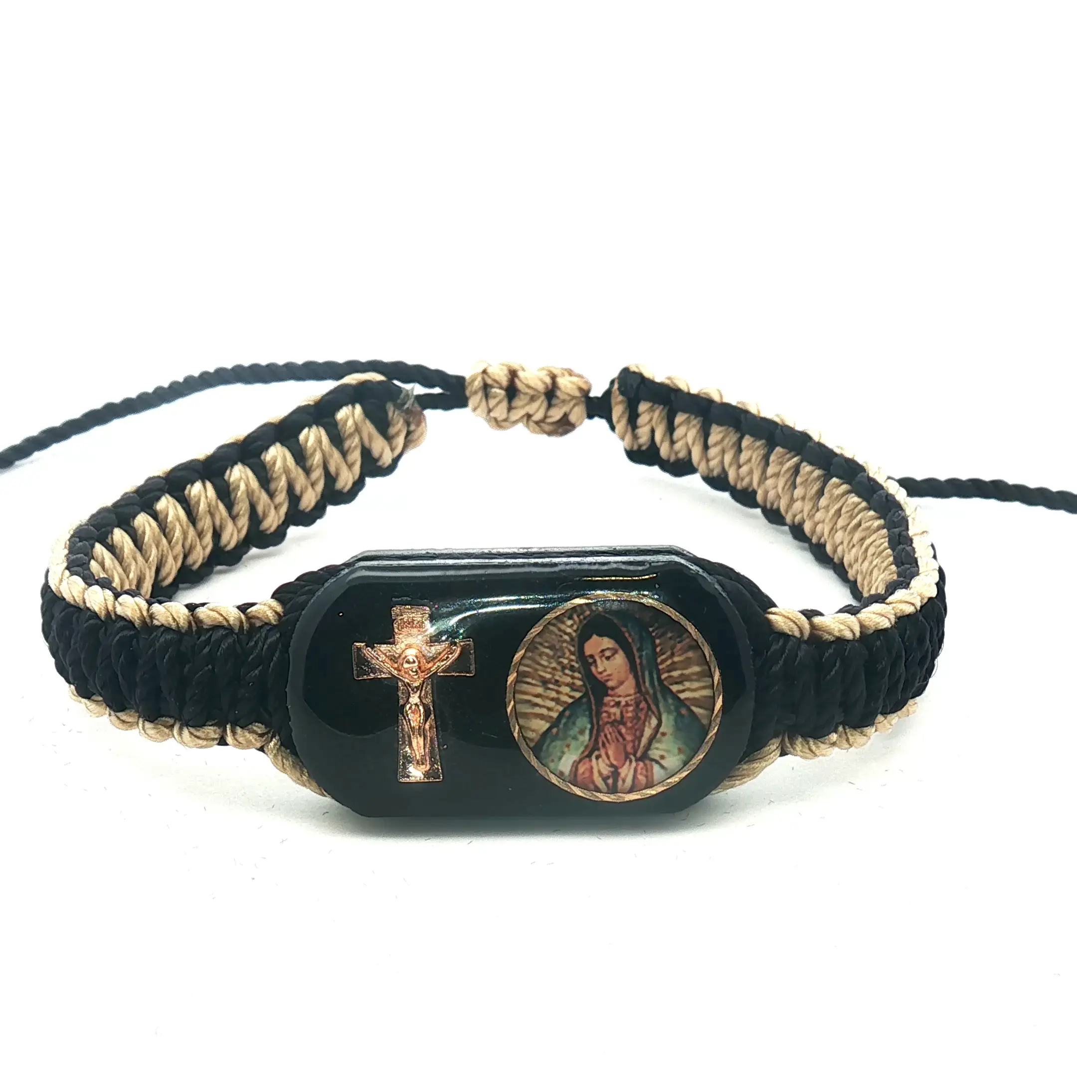 Our Lady of Guadalupe Cross Black Tan Bracelet