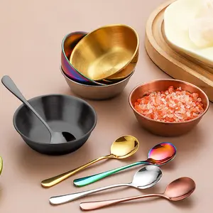 Stainless Steel Appetizer Tray, Round Condiment Dish, Dessert Spoon, Home Snack French Fries Soy Sauce Dip Plate, Modern Simple Durable Tray