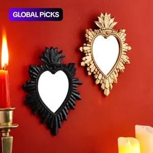 1pc Golden and Black Flame Heart-Shaped Decorative Pendant, Resin Sacred Heart Hanging Ornament, Suitable for Religious or Home Wall Decoration, Photography Props and Theme Party Decoration