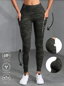 Women's High Waisted Yoga Leggings with Side Pockets, Comfortable Gym and Fitness Yoga Pants, Fashion Sportswear for All Seasons, Gym Sportswear Bottoms