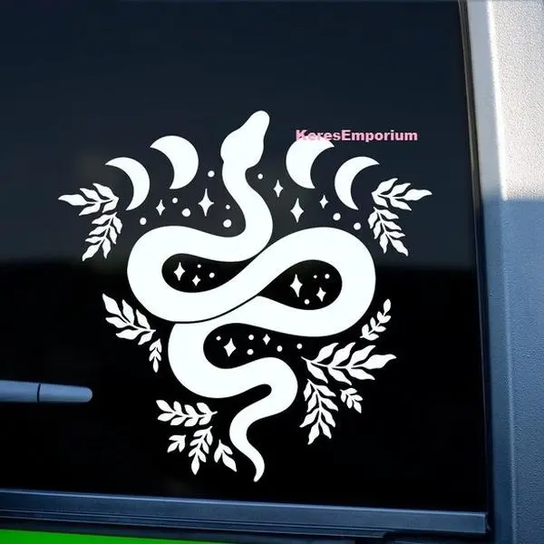 Celestial Snake Moon Phase Vinyl Decal  | Sticker Sign Bumper Sticker Window Humor, Feral, Witchy , Speeding, Car Lover Meme