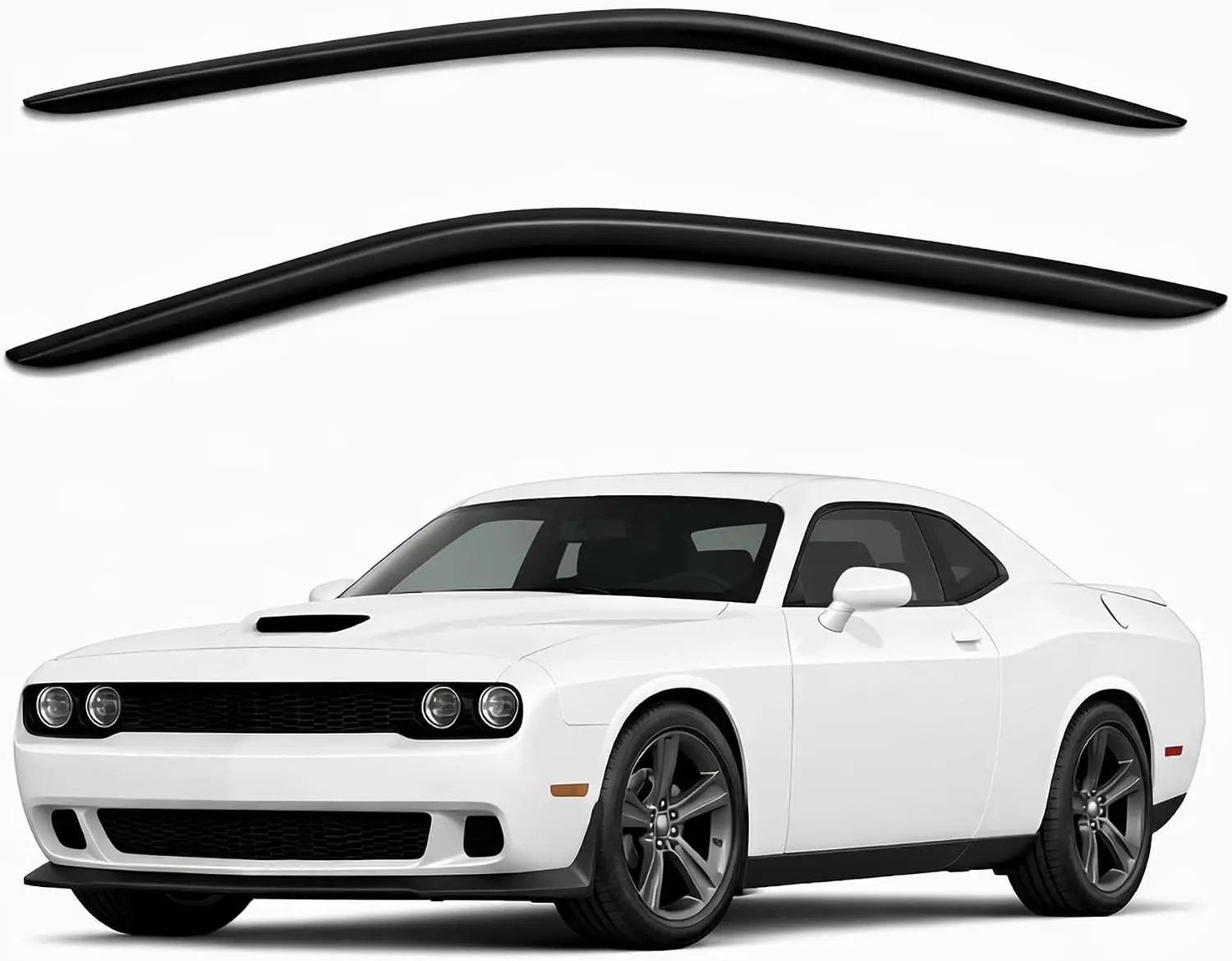 Outside Mount Rain Guards for Dodge Challenger 2008-2016, Tape-On Window Visors, Window Deflectors, Dark Smoke Vent Shades, 2PCS - WV2M-108