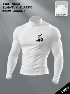 Men's High Neck Compression Shirt, Gym Workout Tops - Bull Head Minimalist Graphic Apparel, Slim Fit Elastic Thermal Base Layer, Warm & Breathable Fabric, Ideal for Gym Workouts, Outdoor Activities & Casual Streetwear, Stylish Top for Fitness Enthus
