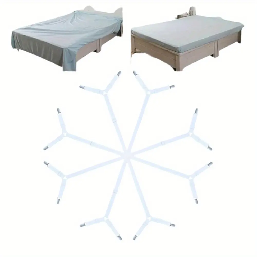 4pcs Adjustable Non-Slip Bed Sheet Clips - Cross Design Grippers for Secure Fit, Elastic Straps for Stability, White Nylon Fabric Fasteners for Bedsheets and Tablecloths, Bed Accessories