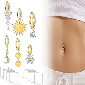  6pcs stainless steel belly button ring puncture jewelry with 10 transparent jewelry storage bags