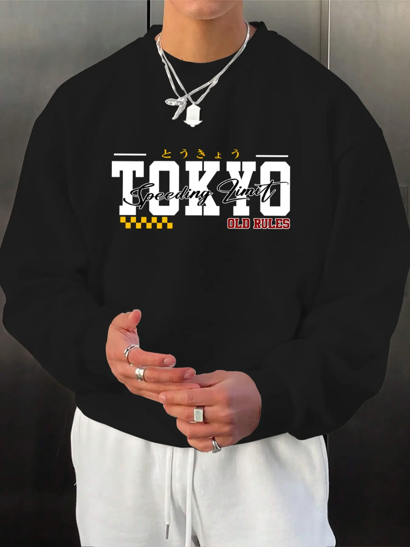 Tiktok Tokyo Racing Fashion Car Round Neck Sweatshirt, Background Bright Racecar, Retro Font, Street Style