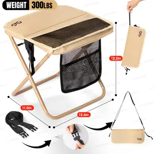 Camdoor Upgraded Foldable Stool - Ultra Lightweight 1.5lbs Aerospace Aluminum Frame Supports 500lbs with Hidden Storage Pocket for Camping BBQs Hiking Excellent Valentine's Day Gift