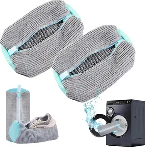 2 Pack Shoe Washing Machine Bag Shoe Washing Bag Shoe Mesh Laundry Bags Shoe Bags for Travel Reusable Shoe Cleaning Bag for All Shoe Sizes (Grey)