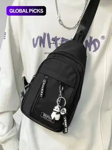 Casual Fashion Zipper Fanny Pack with Animal Pendant, Chest Bag for Women & Men, Versatile Sling Bag for Daily Use, Lightweight Crossbody Bag