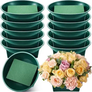 12 Pack Large Size 6.3 Inch Floral Foam Round Bowls for Flower Arrangements Floral Foam Bowl Kit with Floral Foam Blocks for Table Party Wedding Festival Flower Supplies