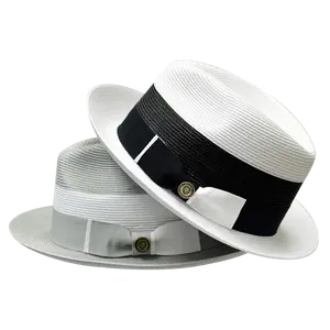 Damon Collection Sophisticated Fedora with Center Dent Pinch Front Crown & 1.5" Two-Tone Hat Band Natural Poly Braid Straw Lightweight Breathable