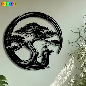 1pc Samurai Under Bonsai Tree Metal Wall Art, Japanese Zen Statue Mural, Artistic Metalwork, Intricate Craftsmanship, Perfect for Housewarming, New Year Decor, Perfect for Living Room Office Studio Decor, Ideal Gift for Japanese Culture Enthusiasts.