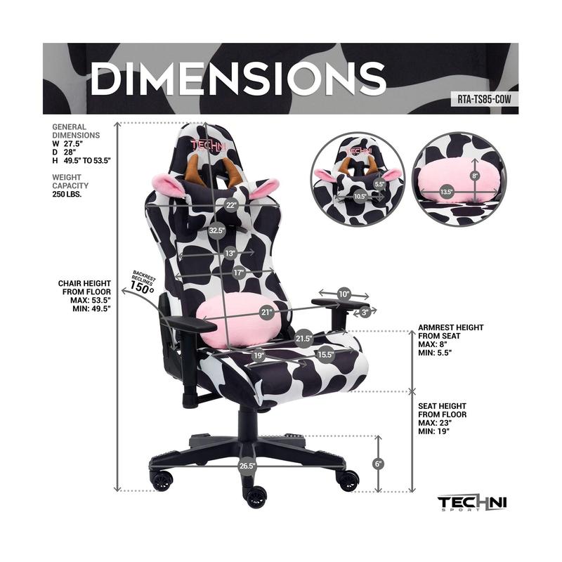 Techni Sport Cow Print Memory Foam AdjustablePC Gaming Chair