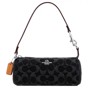 COACH Nolita 20 Crossbody Handbag for Women – Vintage Floral Print, Denim and Smooth Leather, Black
