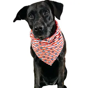 American Flag Print No-Tie Dog Bandana - Patriotic 4th of July, Slip-Onto Collar, High Quality, Easy to Put On & Take Off