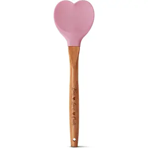 Gorgeous Heart Shaped Bamboo Wooden Spoon with an Engraved Handle and Heart Shaped Base Hole for Hanging the Secret Ingredient Is Love the Perfect Addition to a Kitchen (Pink Silicone) Trendsettings