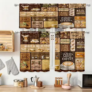 Retro Hand-Drawn Coffee Theme Kitchen Curtains |   Warm Colors, Ideal for Coffee Festival Gifts, Designed for Rod Pocket Hanging, Home Decor, Artistic Print, Multiple Sizes Available (Rod Not Included) Tier & Valance Set Foldable Colorful Room Divider