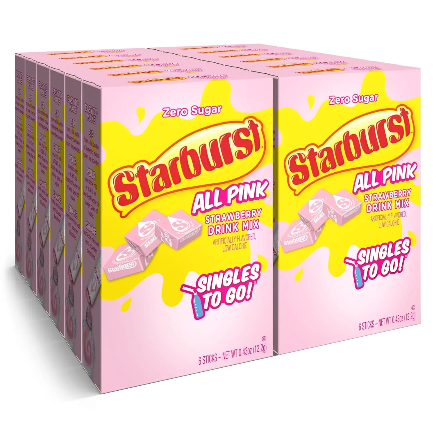 Starburst Water Drink Mix, All Pink Strawberry, 72 Packets | 6 Servings Each, 72 Total Servings - All Pink Strawberry Sugar Free Drink Mix, Water Flavoring Packets - Just Add Water