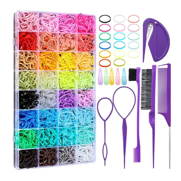 32 Colors Small Hair Rubber Bands with 16 Styling Tools, 2000 Pcs Elastic Girl Baby Hair Ties, Mini Bands with Elastic Cutter, Hair Accessories Xmas Stuff for Girls Baby Toddlers Kids