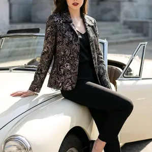 Pursuits LTD Women's Size 10 Black & Silver Paisley Snap-Front Dressy Jacket