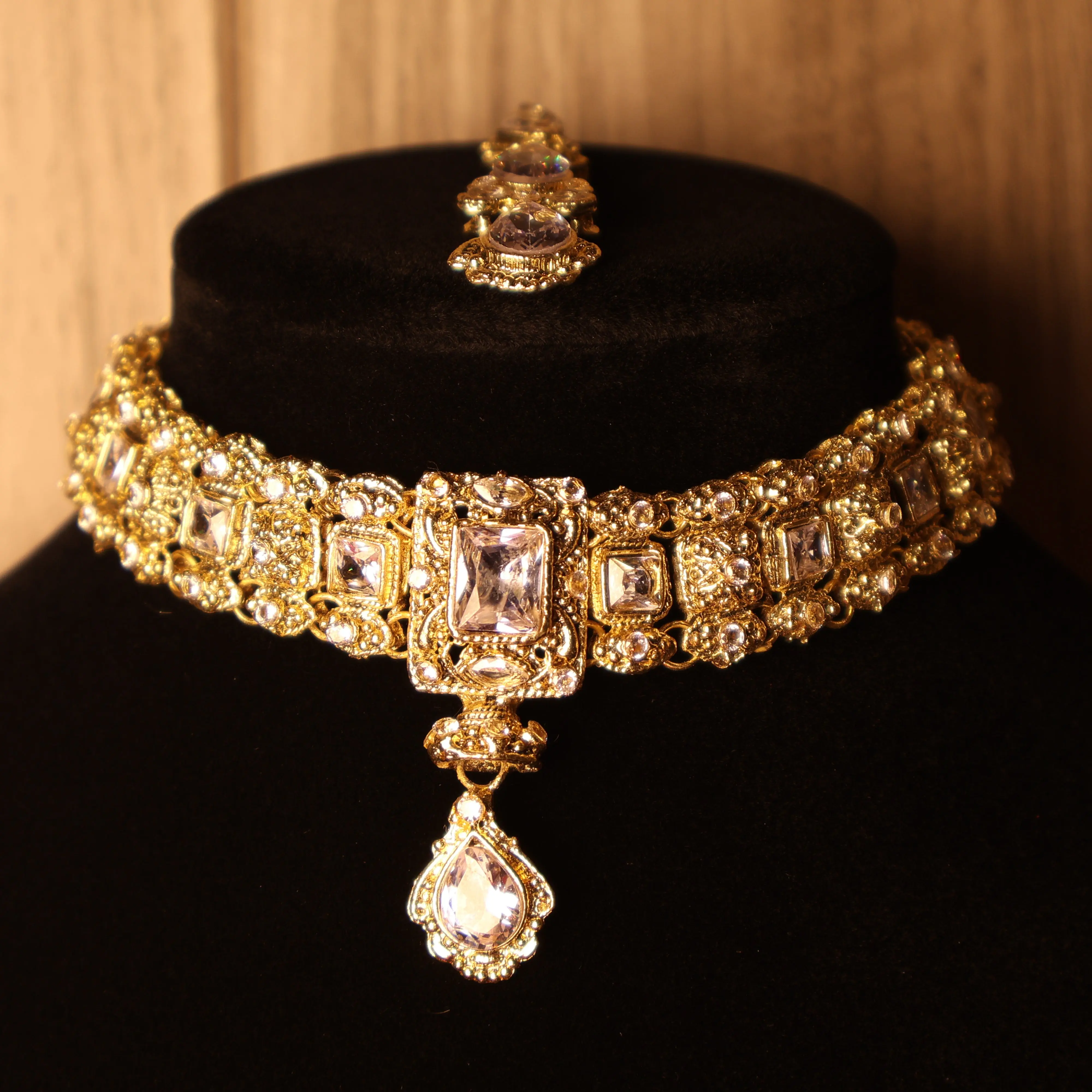 NAAZ Light Pink & Gold Kundan Choker Set with Tikka & Earrings | South Asian Indian Pakistani Festive Jewelry